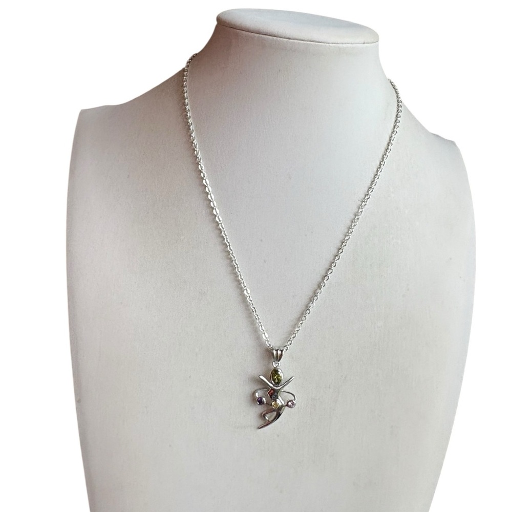 Charter Club Silver Necklace with Green and Purple Details - Picture 2 of 4